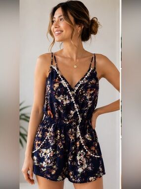 Xhilaration Navy Floral Romper